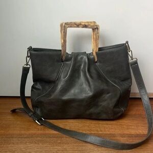 Gorgeous Joy Susan Grey Leather Handbag with plastic Tortoise Square Handles